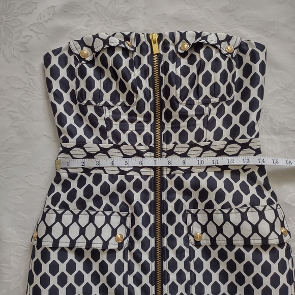 Diane Von Furstenberg runway dress corset goldtone buttons black white diamond - Picture 4 of 13